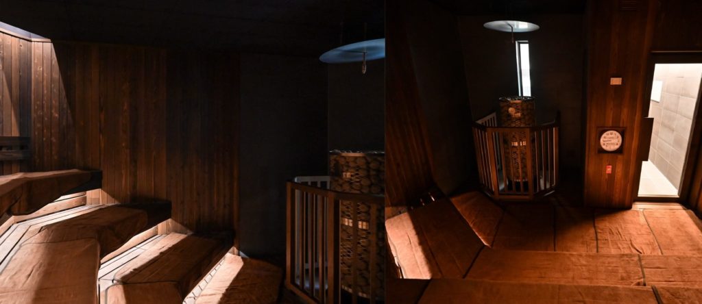 無限の命サウナの暗めの静かなサウナルーム
