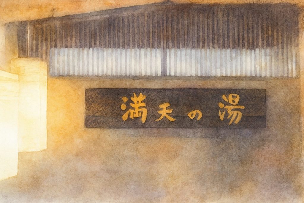 満天の湯 金沢店 外観 夜間照明の入口