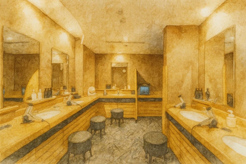 脱衣所とロッカーの明るく清潔な空間